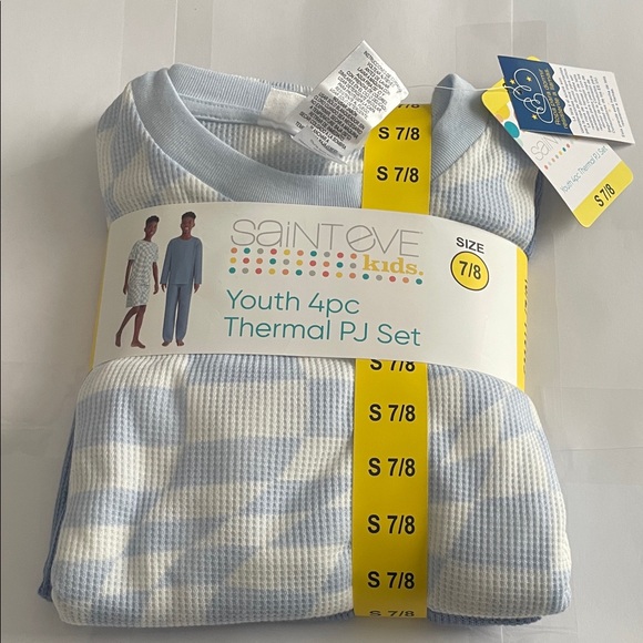 Sainteve Kids Youth ,4pc Thermal PJ Set Blue Size S -7/8 Z1 - Picture 1 of 4